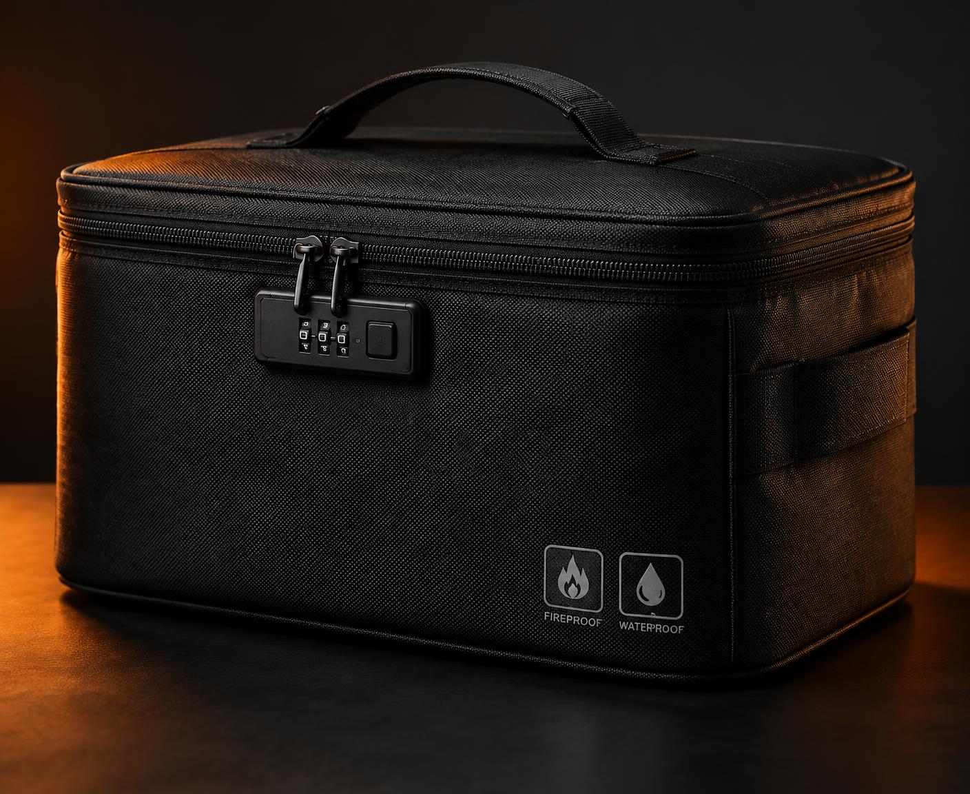 FireGuard black fireproof waterproof document safe bag with combination lock